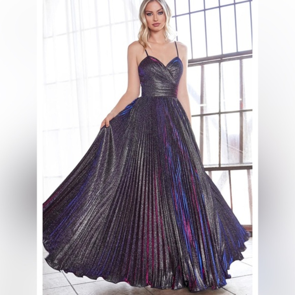 Cinderella Divine Maxi Dress Pleated Glitter Metallic  Size XS Prom Gala Formal